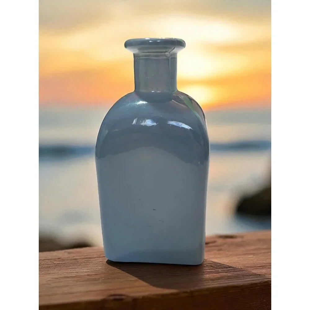 Vintage West Elm Blue Gray Glass Bottle Bud Vase 5